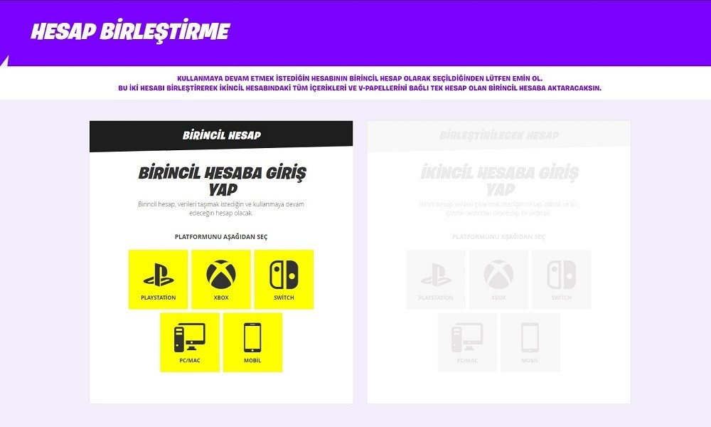 Fortnite hesap birleştirme özelliği