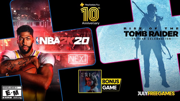 playstation plus temmuz 2020, nba 2k20, rise of the tomb raider, erica